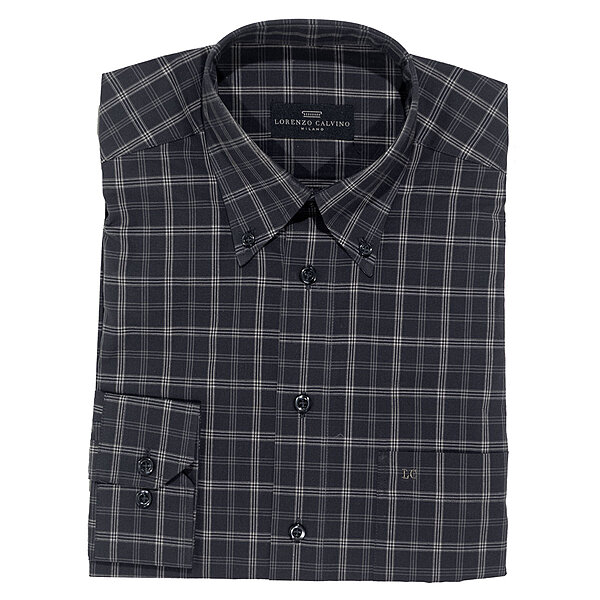 Sport-Hemd | Button-down-Kragen | Langarm | Marine Karo