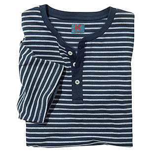 T-Shirt mit Knopfleiste | Serafino oder auch Henley | Baumwolle, Farbe marine